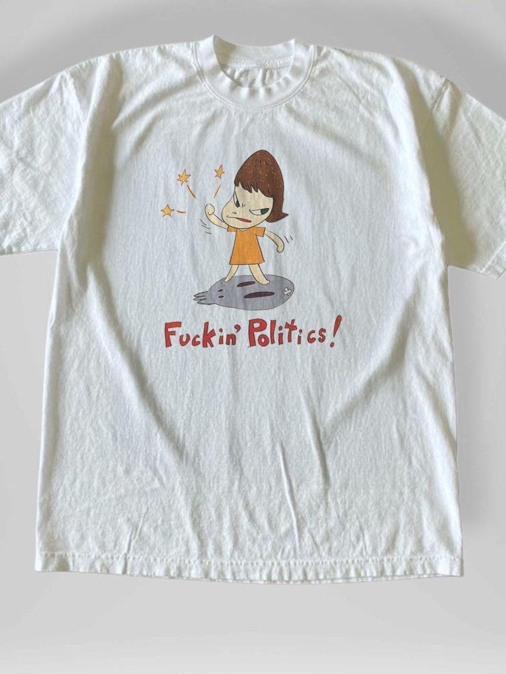 Gildan White Graphic Tee with Orange Character